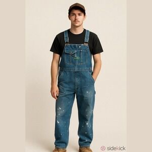 Key Imperial Denim paint splatter Overall distressed vintage 42x30‎ thrashed